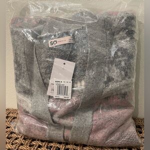 WOMENS LONG DUSTER CARDIGAN FAIR ISLE LIGHTWEIGHT WINTER SWEATER LARGE GREY COZY